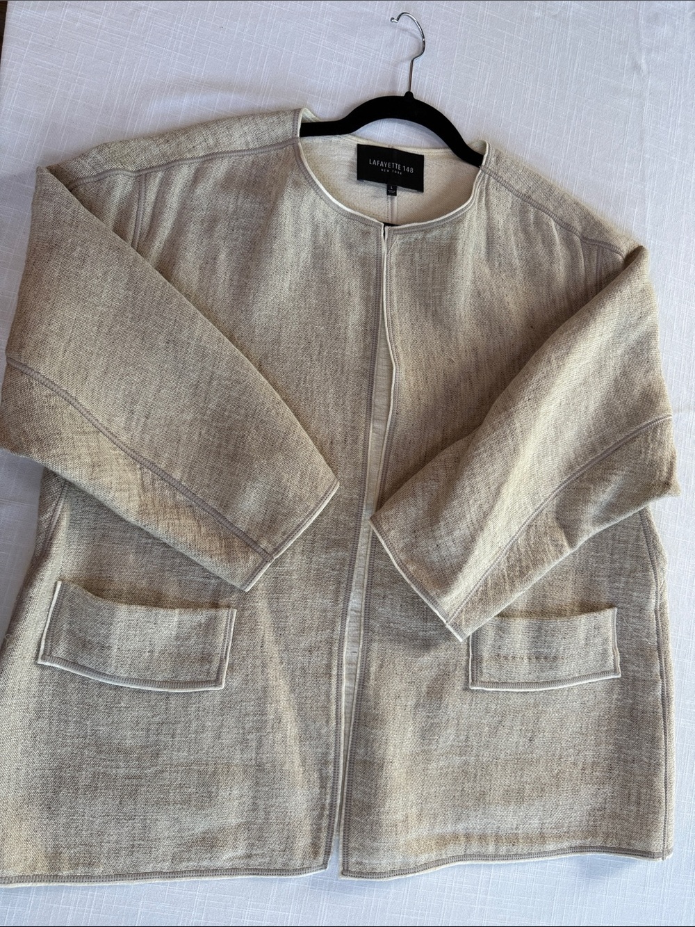 Lafayette 148 New York Neutral Beige Collarless Open Jacket